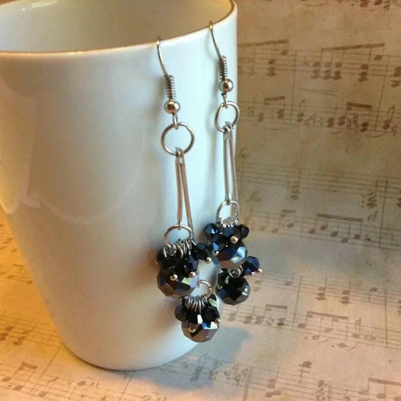 Handcrafted Black Faceted Czech Crystal 80mm Long - Picture 2 of 4